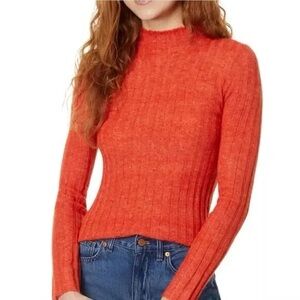 New Madewell Alpaca Blend ribbed Mockneck Sweater Wild Poppy Sz M